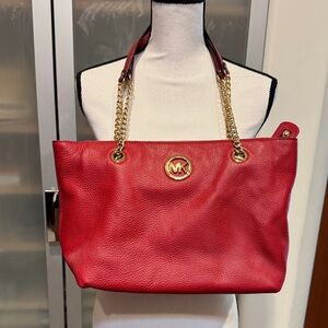 Michael Kors Red Shoulder Bag with Gold Accents